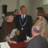 Queen Beatrix, Mayor Arnoud Rodenburg and Margriet Verbeek.